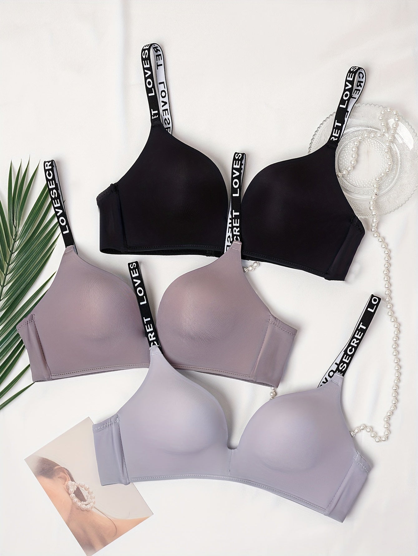 3pcs Letter Print T Shirt Bras Women's Lingerie & Underwear