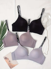 3pcs Letter Print T Shirt Bras Women's Lingerie & Underwear