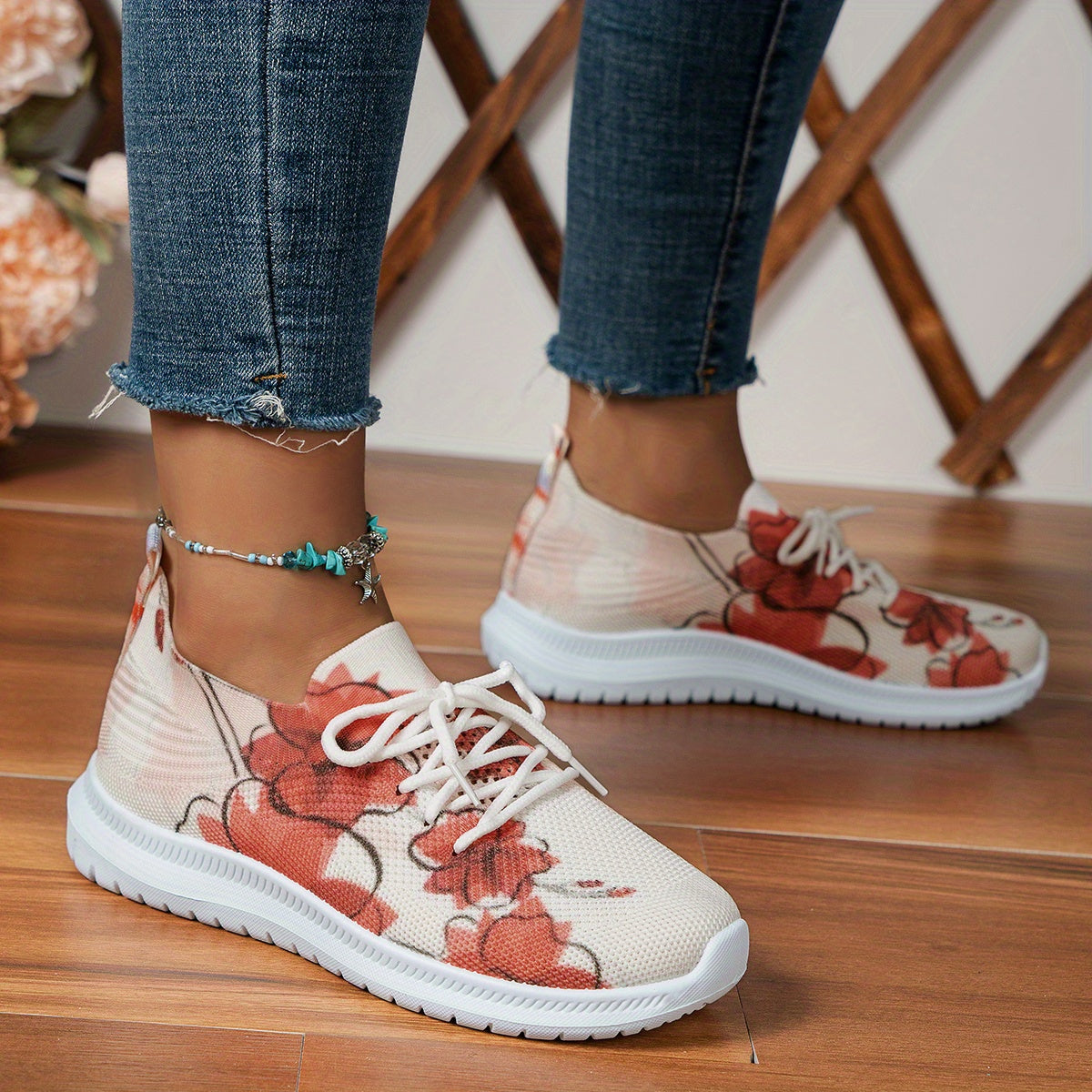 Women's Lace Up Flying Woven Sneakers Non slip Outdoor Shoes