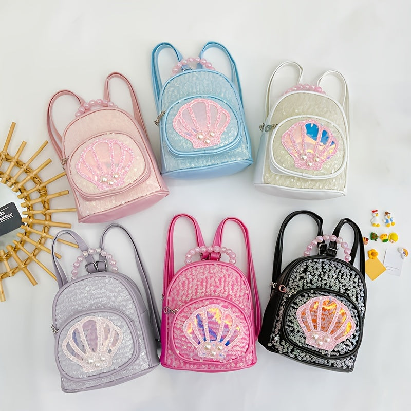 Sequins Backpack for Kids Faux Pearl Handle Bag
