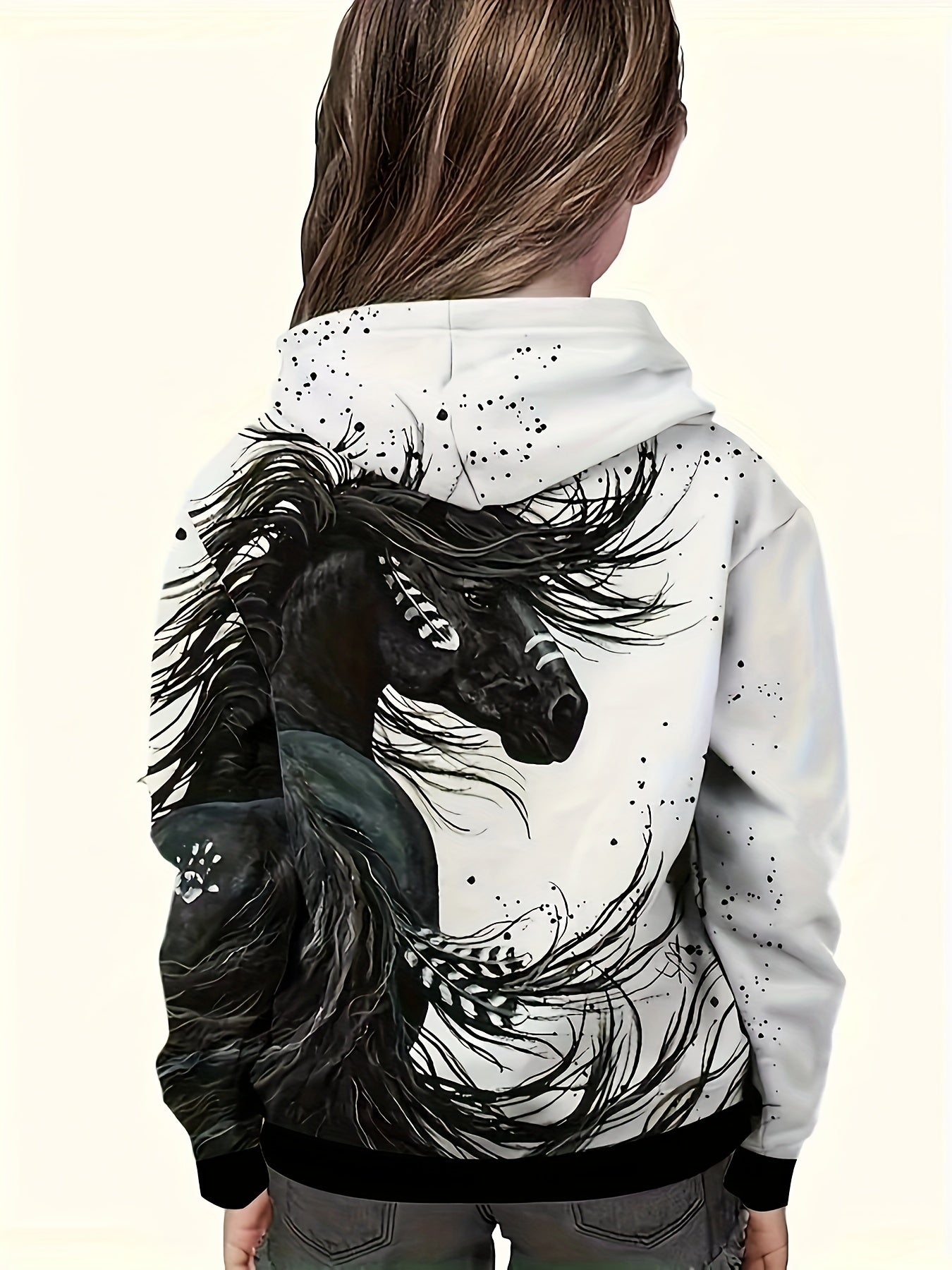 3D Print Horse Graphic Hooded Pullover for Kids