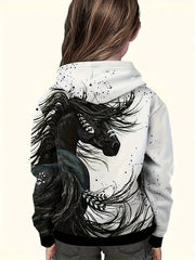 3D Print Horse Graphic Hooded Pullover for Kids