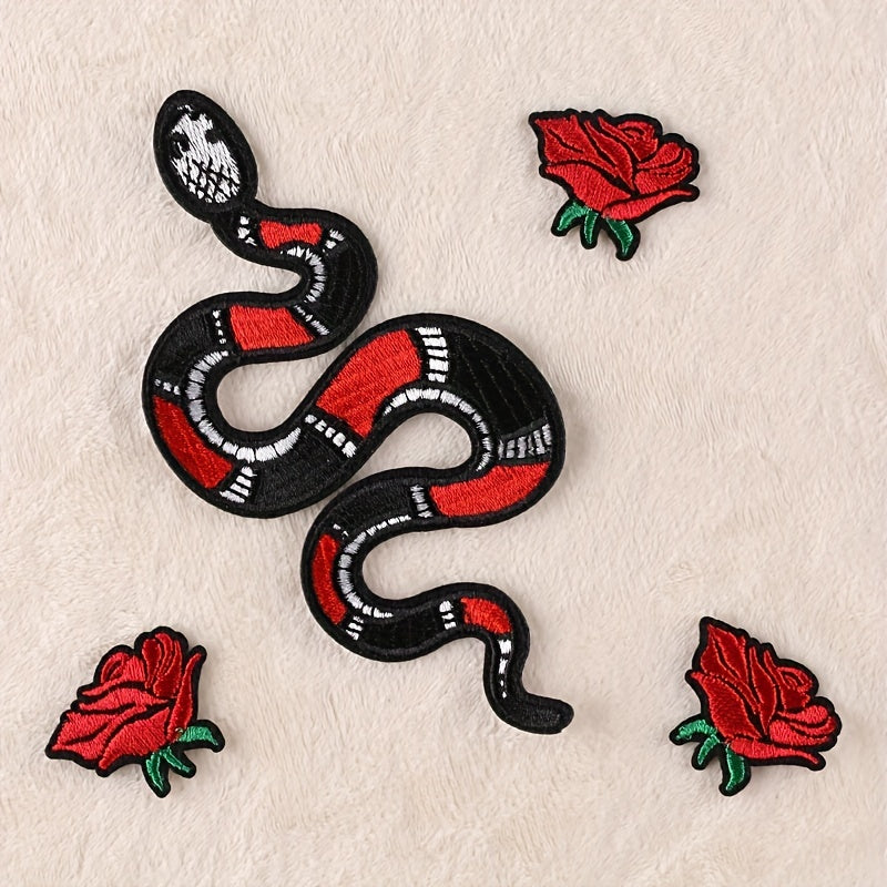 4pcs Boys Snake Flower Embroidery DIY Patch for Clothes B