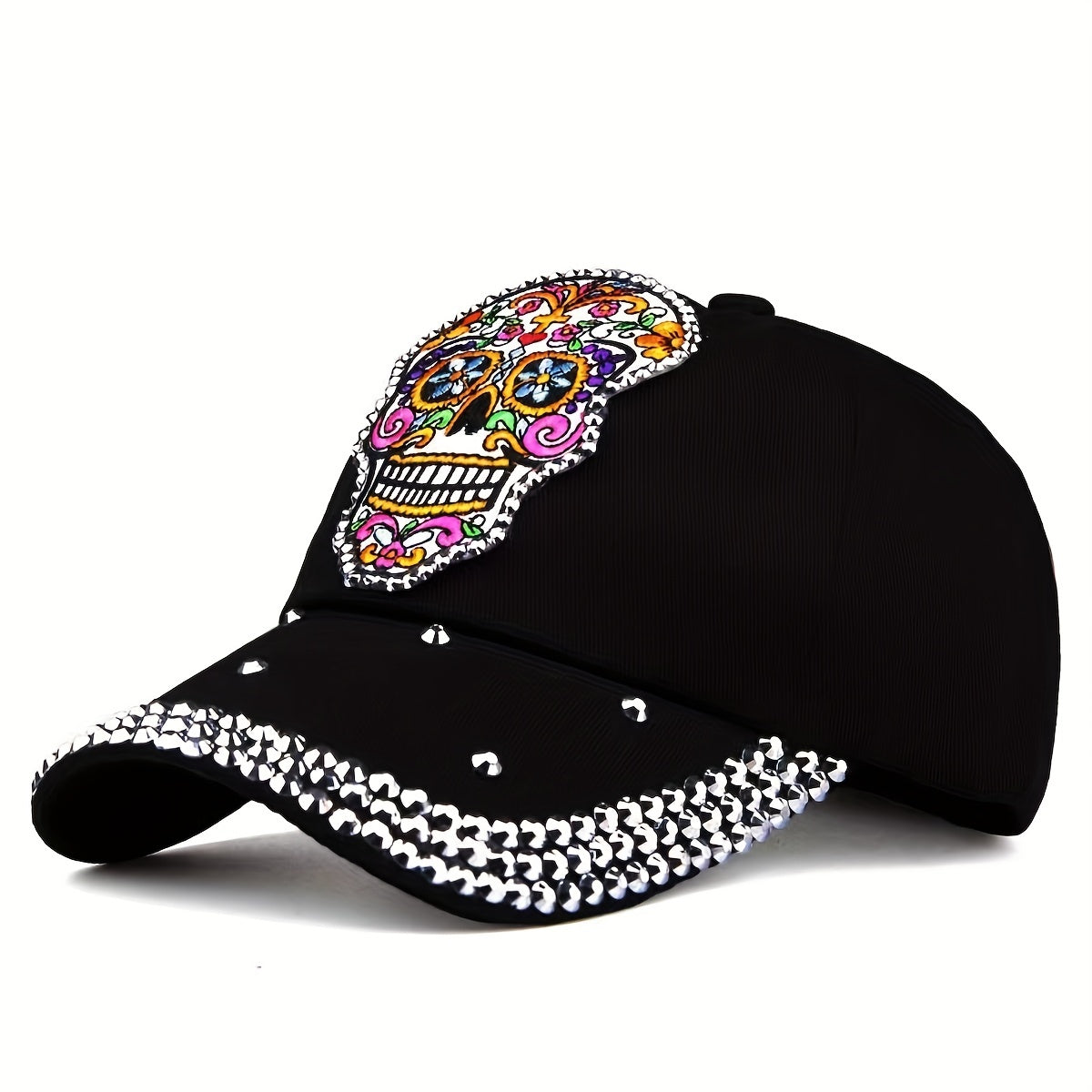 Y2K Skull Patch Baseball Cap Rhinestone Decor Dad Hat