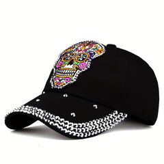 Y2K Skull Patch Baseball Cap Rhinestone Decor Dad Hat