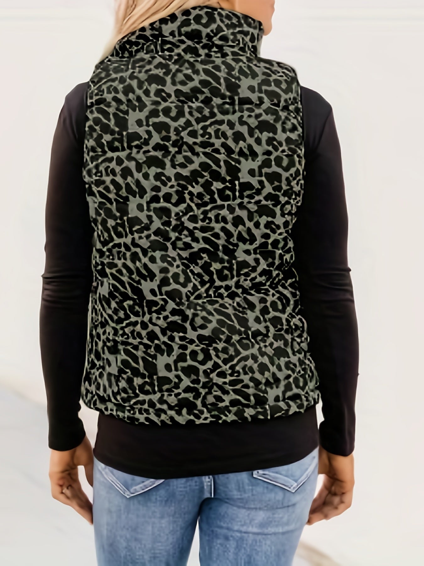 Leopard Print Zip Up Vest Women's Clothing