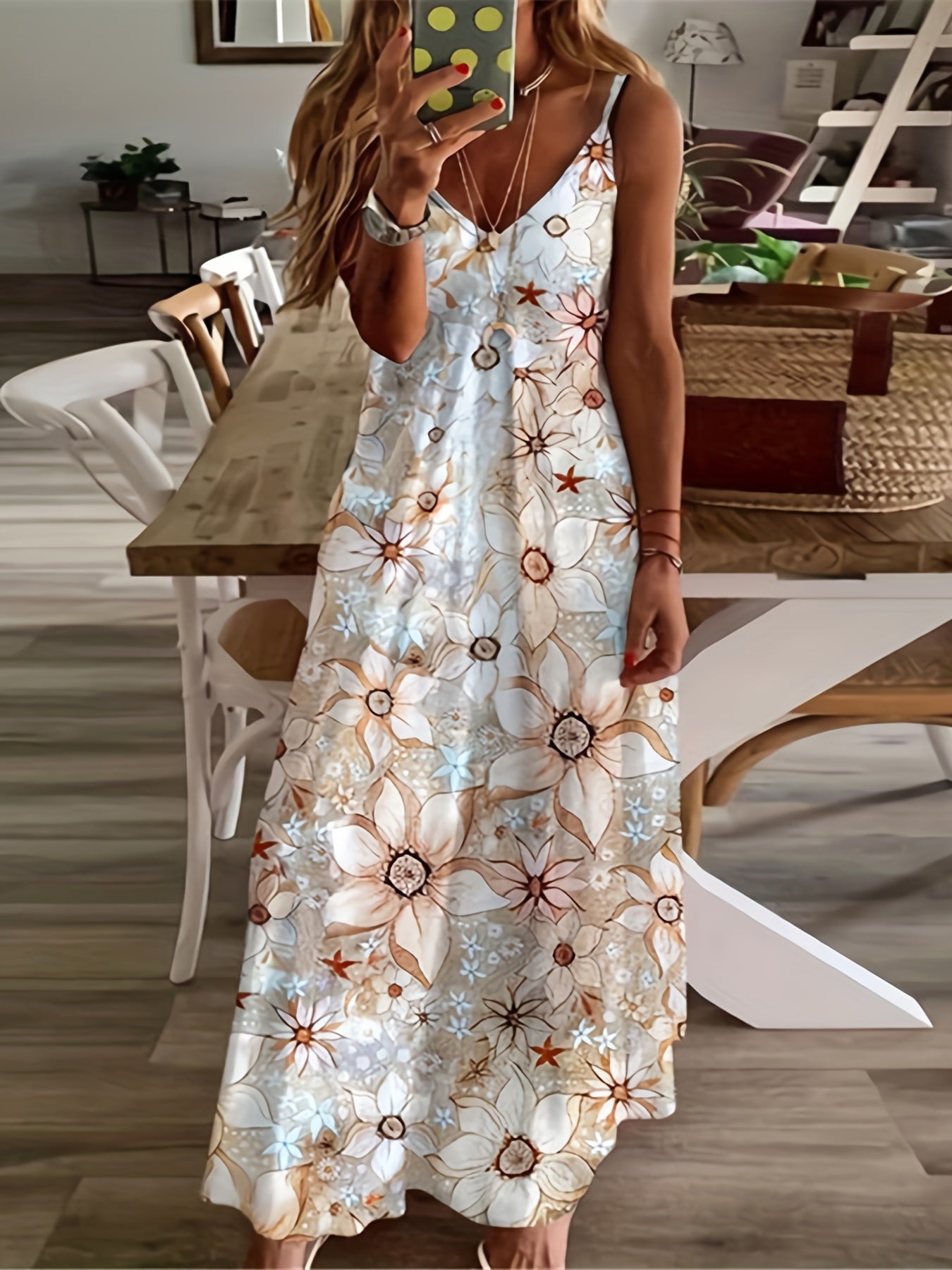  Floral Print V Neck Cami Maxi Dress
