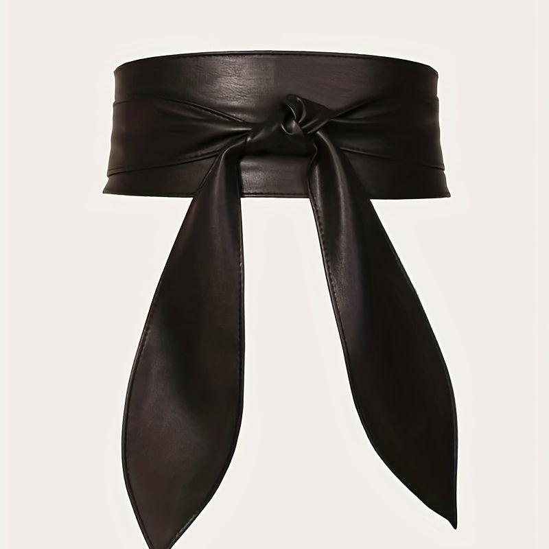 Solid Bowknot Wide Belt PU Leather Vintage Girdle Women Waistband