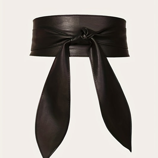 Solid Bowknot Wide Belt PU Leather Vintage Girdle Women Waistband
