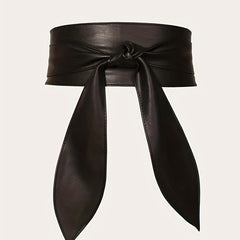 Solid Bowknot Wide Belt PU Leather Vintage Girdle Women Waistband