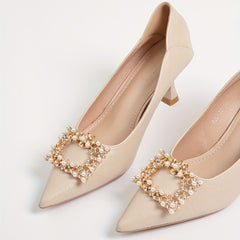 2pcs Faux Pearl Square Shoe Clips Detachable Shoe Buckles For High Heels