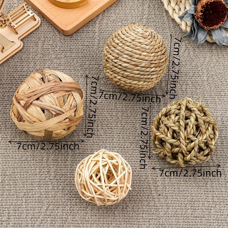 Grass Straw Woven Ball Chew Toys for Small Pets