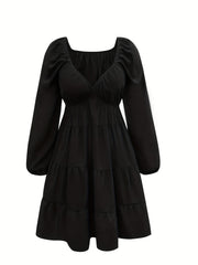  Lantern Sleeve Deep V Neck Maxi Dress