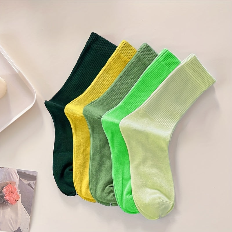 10 Pairs Women's Mid Tube Socks Comfy & Breathable Solid Color Stockings