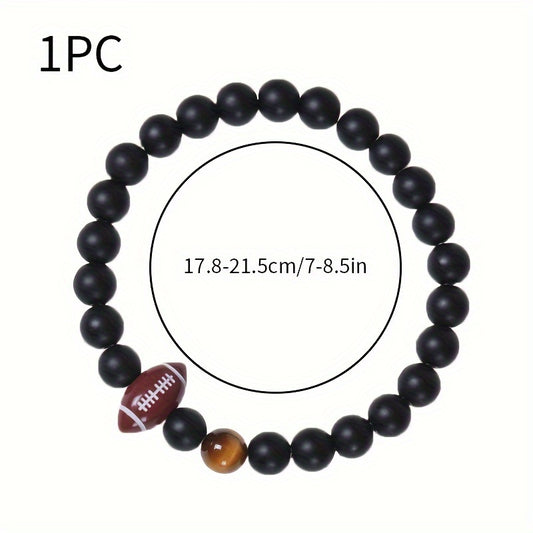 Rugby Beads Decor Adjustable Bracelet Unisex Stretch Sports Wristband