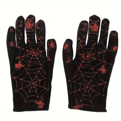 EXCEED Halloween Spider Web Patterned Gloves Unisex Full Finger Party Style Glov