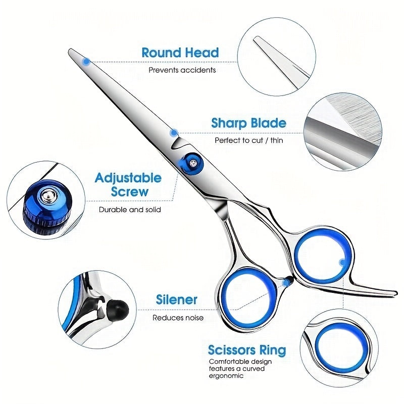 Pet Grooming Scissors Kit Round Tip Straight Thin Curved Shears & Comb Set