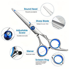Pet Grooming Scissors Kit Round Tip Straight Thin Curved Shears & Comb Set