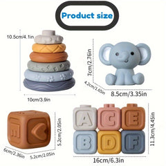 Sensory Elephant Puzzle & Ball Toys Soft Stacked Cubes 6-7pcs
