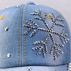 Rhinestone Snowflake Denim Baseball Cap Distressed Dad Hats Sun Hats