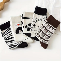 5 Pairs Cartoon Print Socks Comfy & Mid Tube Socks Women's Stockings