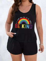  Rainbow Print Tank Top & Shorts Pajama Set