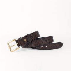 Floral Pattern Belt Western Cowboy Leather Vintage Belt For Men