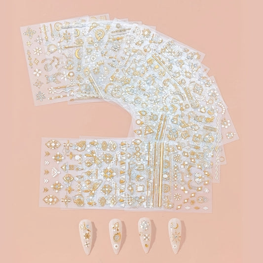 3D Bronzing Manicure Stickers Star Moon Gemstone Nail Decals