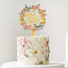 1pc Happy Birthday Butterfly Flower Cake Insert Decoration