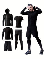 Men's Sports Set: Zip Up Hoodie Jacket & T-shirt & Shorts