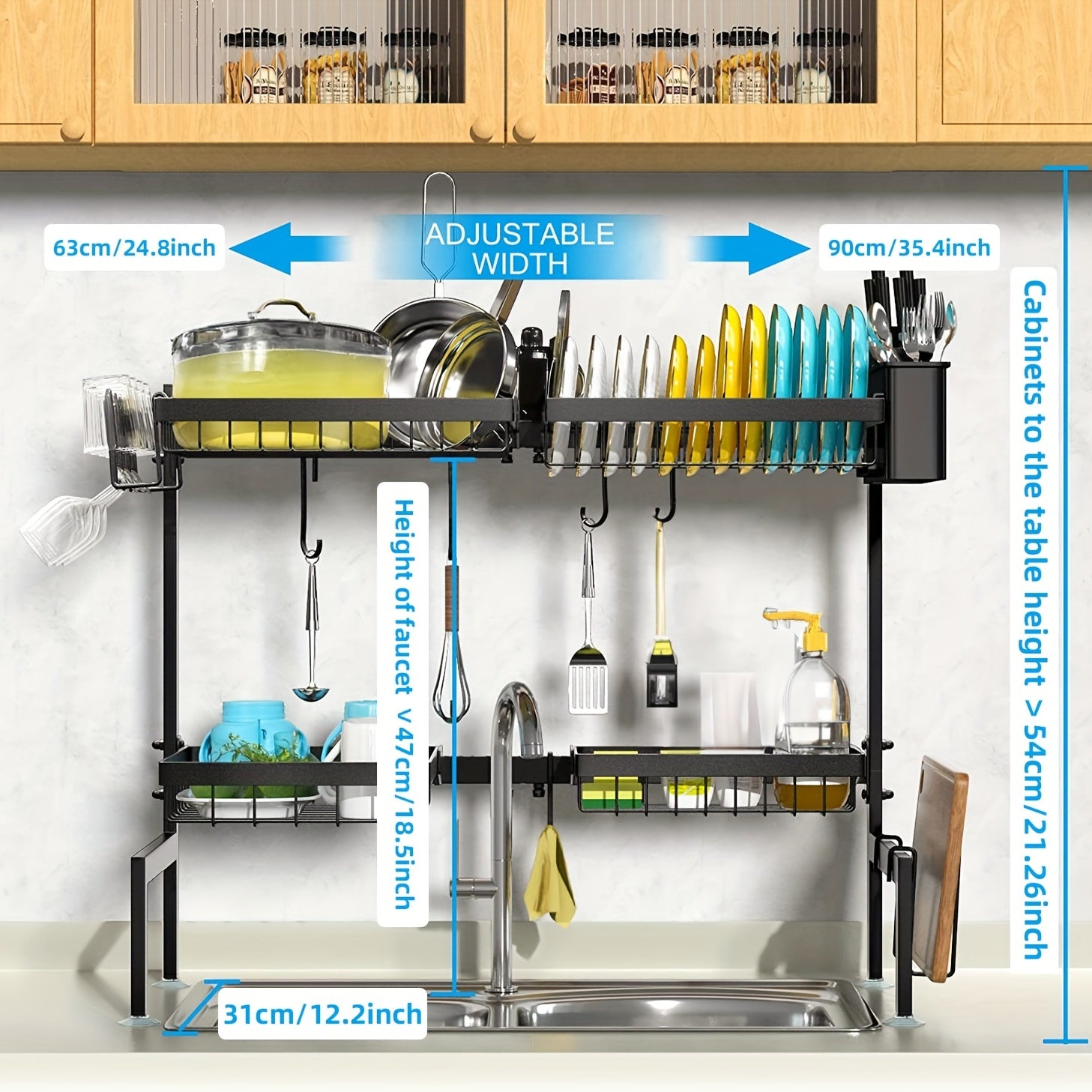 2-tier Tableware & Seasoning Rack for Kitchen, Sink Drying Rack Countertop