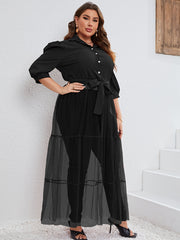  Contrast Mesh Shirt Dress