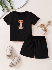 Toddler Short Sleeve T shirt & Shorts Cartoon Pattern 2pcs Summer Clothing