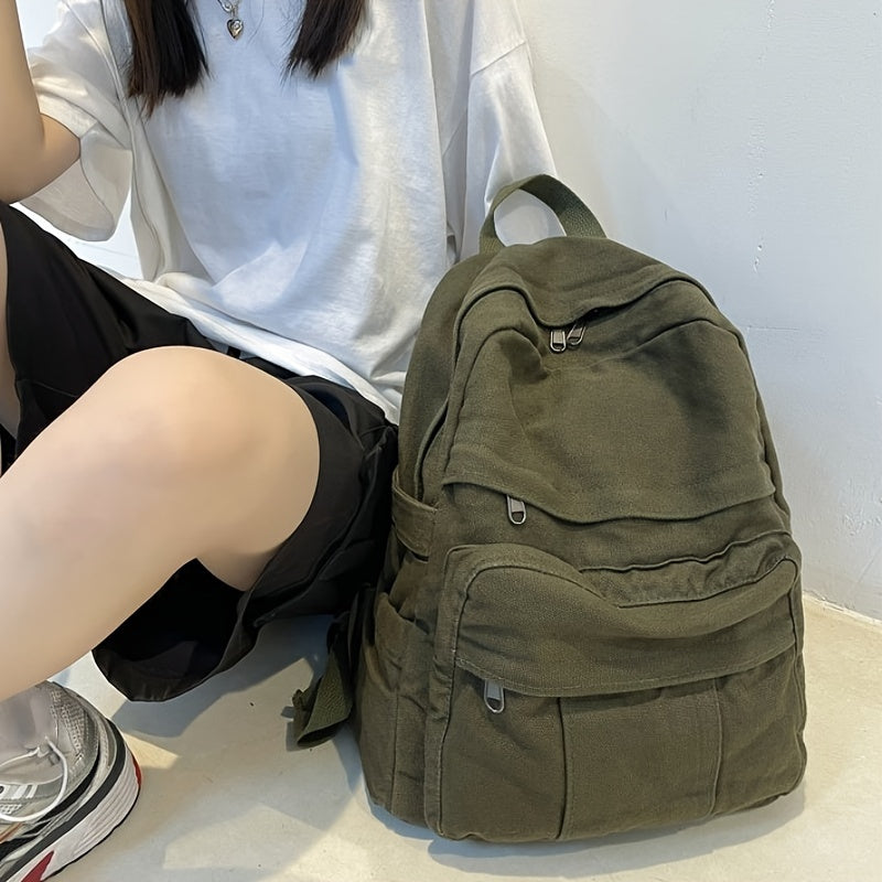 Vintage Canvas Backpack for Women, Casual School Bookbag, Adjustable Straps