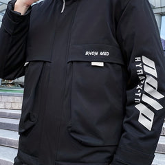 Men's Big Pocket Hooded Jacket Solid Zip Up Cotton Padded Jacket For Fall Winter