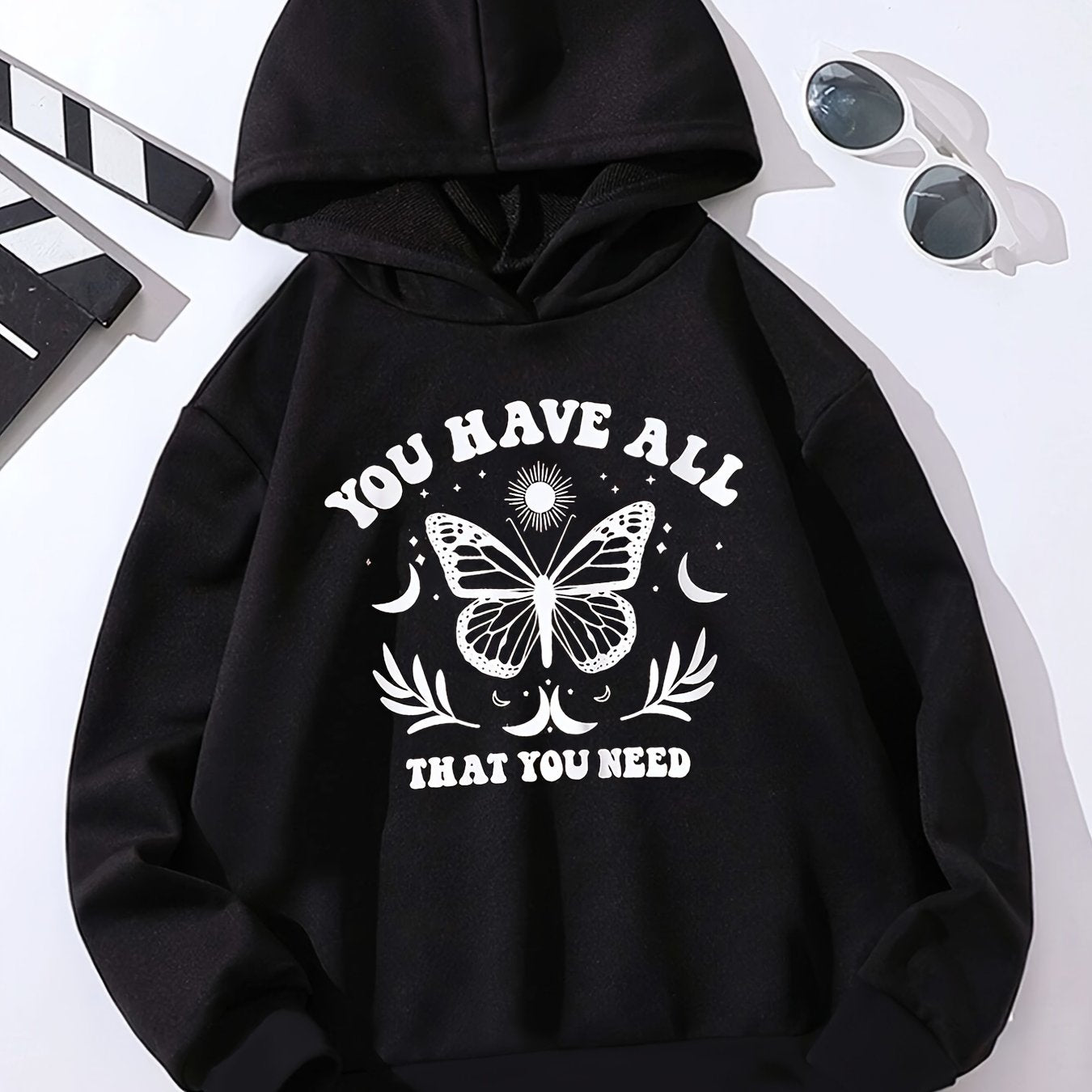Butterfly Slogan Hooded Sweatshirt for Girls