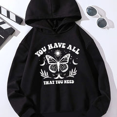 Butterfly Slogan Hooded Sweatshirt for Girls