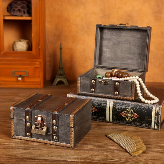 Vintage Wooden Jewelry Box for Christmas Chinese Style Props Decoration