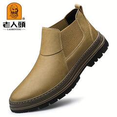 LAORENTOU Men's Chelsea Ankle Boots Round Toe Slip On