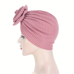 Embossed Plate Flower Turban Cap Vintage Elastic Head Wrap