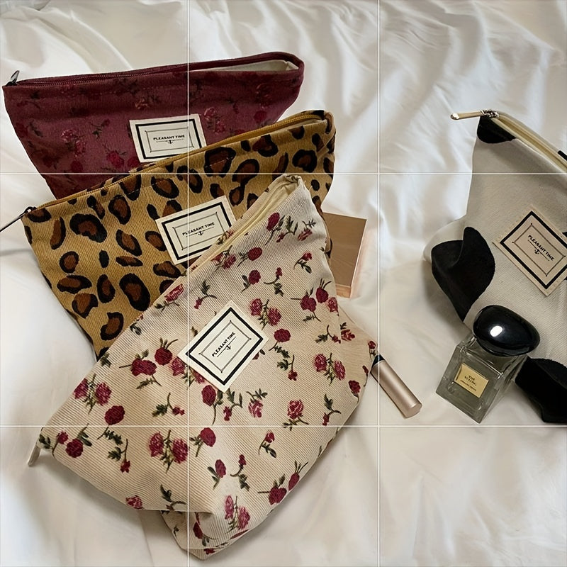 Velvet Rose Flower Makeup Bag Cosmetic Bag Large Capacity Canvas Travel Toiletry
