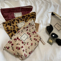 Velvet Rose Flower Makeup Bag Cosmetic Bag Large Capacity Canvas Travel Toiletry