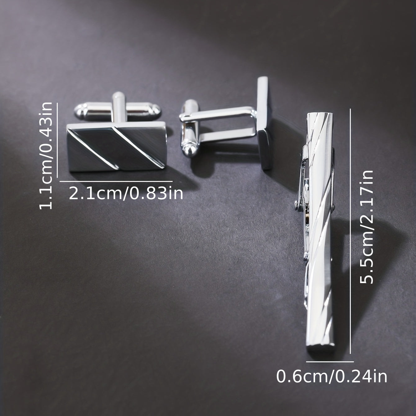 Glossy Laser Cutting Line Tie Clip Cufflinks Set