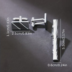Glossy Laser Cutting Line Tie Clip Cufflinks Set