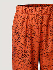 Women's Plus Leopard Print Elastic Ruffle Trim Flared Leg Trousers