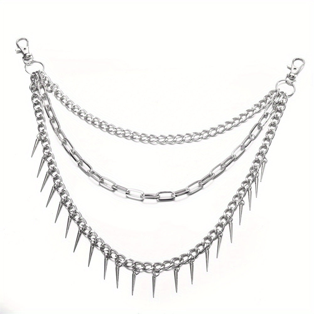 Pocket Chain Pants Trousers Chain Layered Waist Spike Tassel Chain