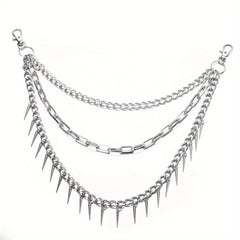 Pocket Chain Pants Trousers Chain Layered Waist Spike Tassel Chain