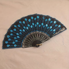 Sequin Men's Handheld Fan with Chinese Embroidery
