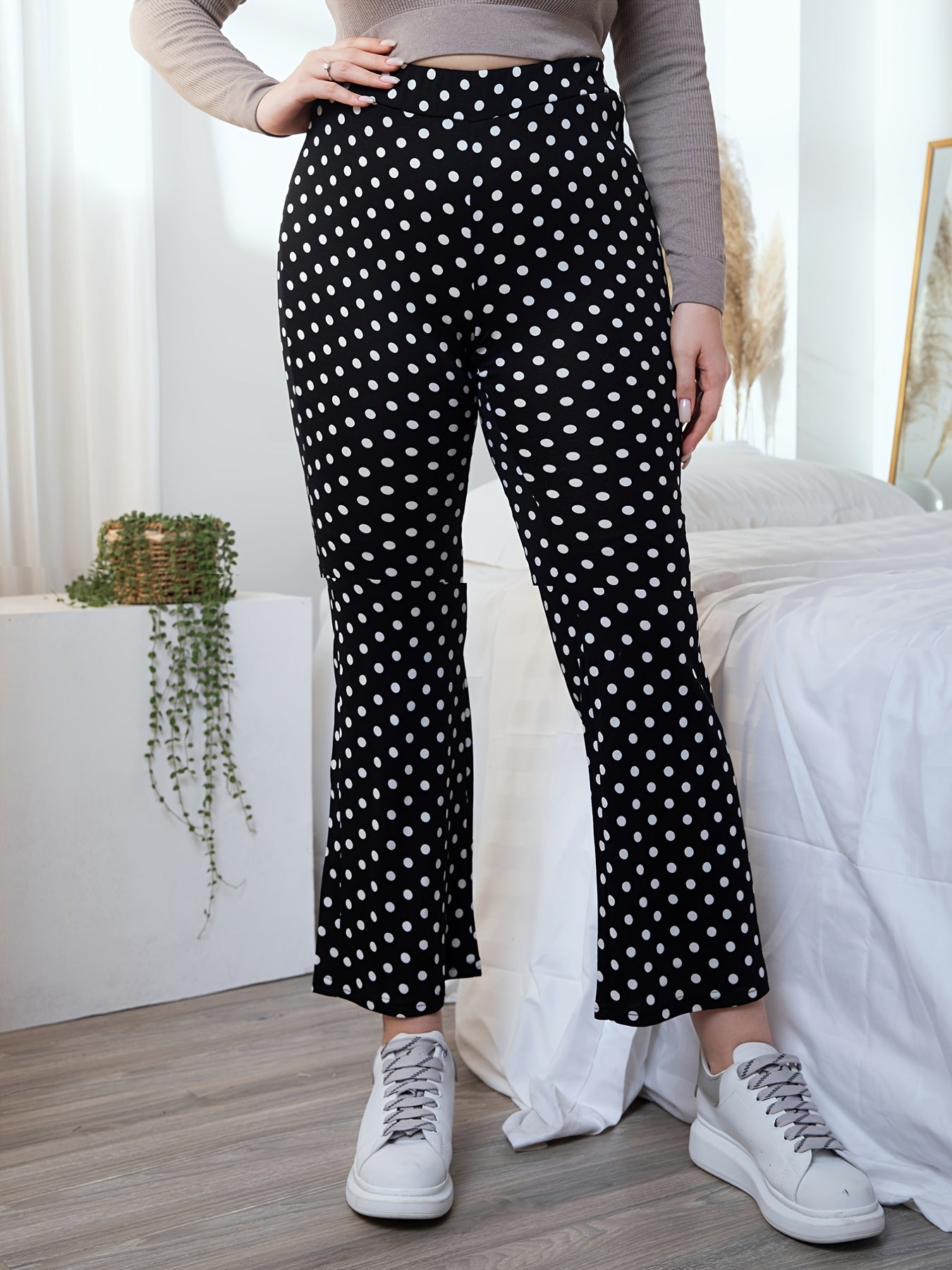  Polka Dot High Rise Flared Leg Pants