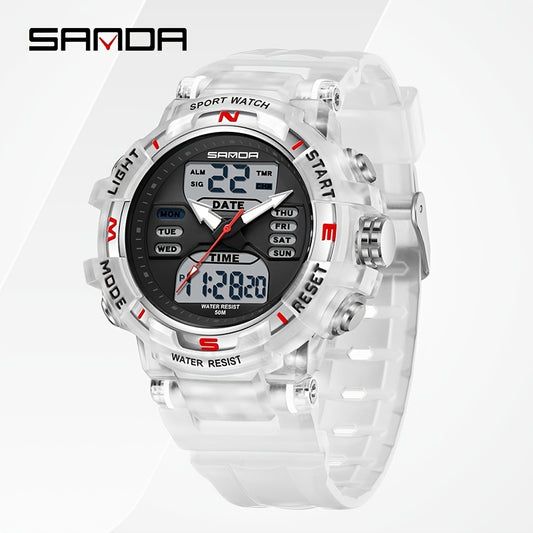 SANDA Unisex Digital Sport Watch 24H Night Light Stopwatch 5ATM TPU Strap